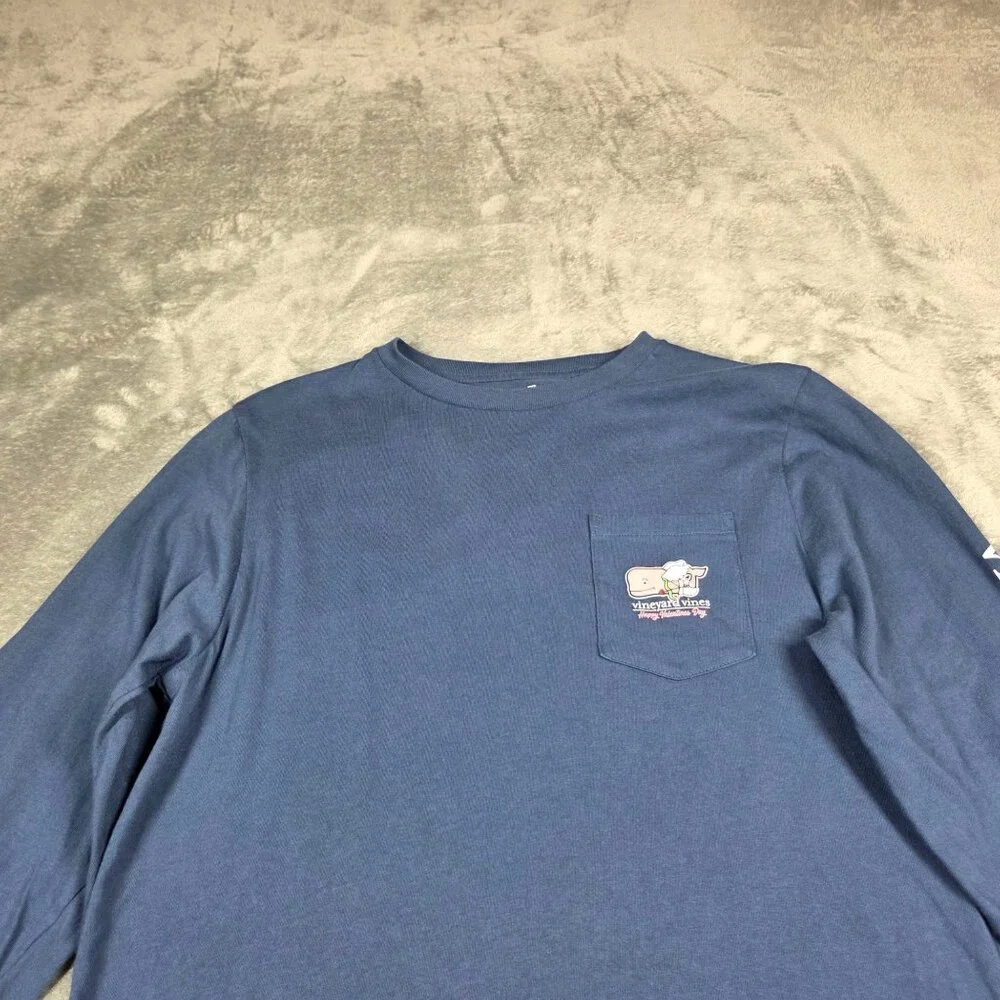 Vineyard Vines Top Girls Youth XL Navy Blue Valentines Day Whale Pocket Tee